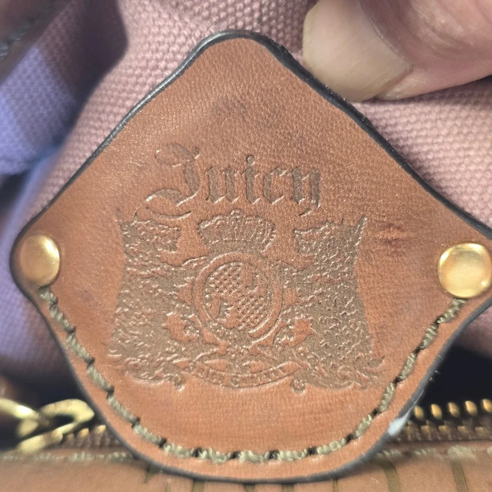 Vintage Y2K Juicy Couture Brown Pebbled Leather Satchel Bag Gold Crest Logo